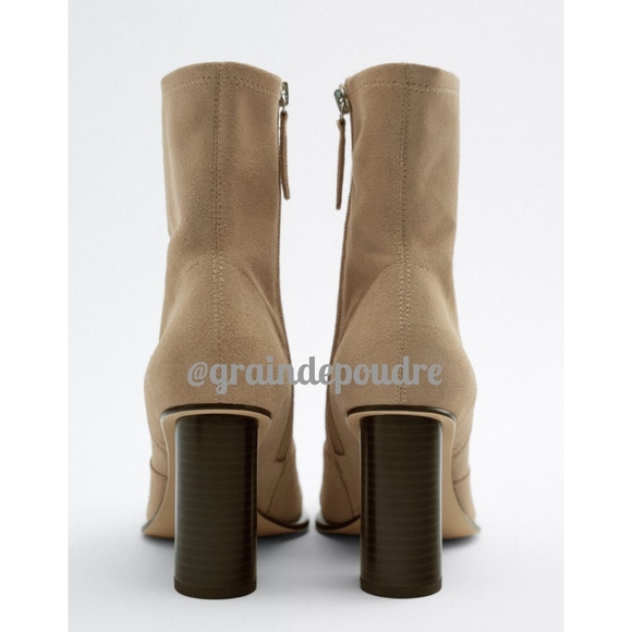 Rare! Zara Sand Beige Suede Soft Sock Cylindrical Heel Ankle Boots 38 - Picture 3 of 4